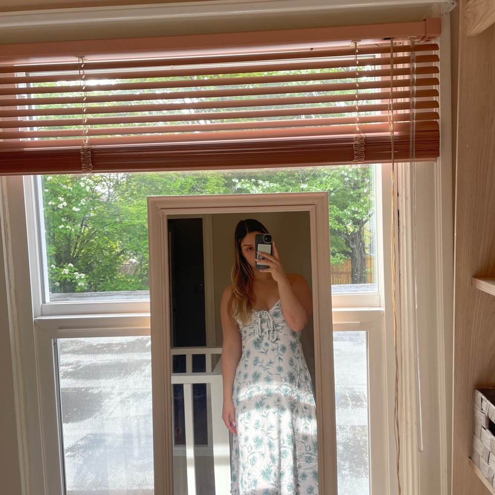 Floral White and Green Maxi Dress